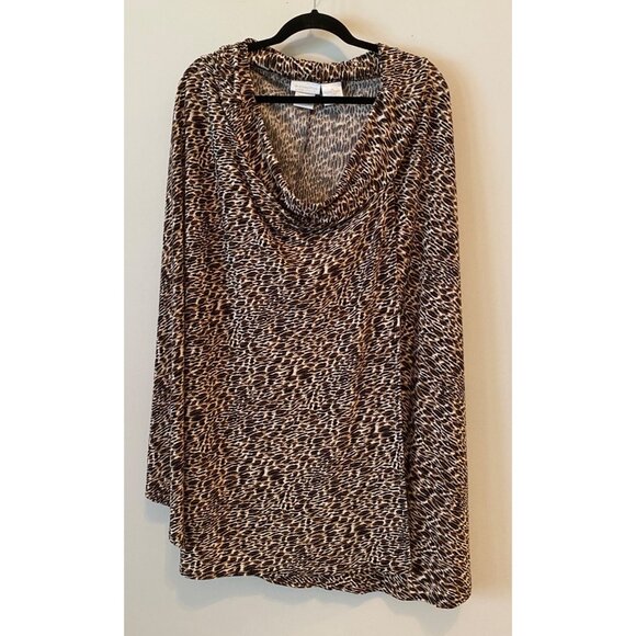 Worthington Womens Stretch Leopard Print Cowl Neck Poncho 1X - Picture 1 of 6